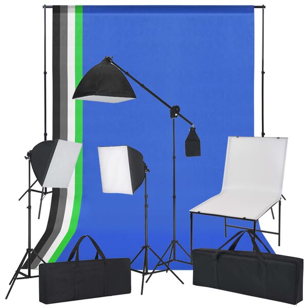 vidaXL Κιτ Φωτογράφισης με Shooting Table, Φωτιστικά και Φωτογρ. Φόντα