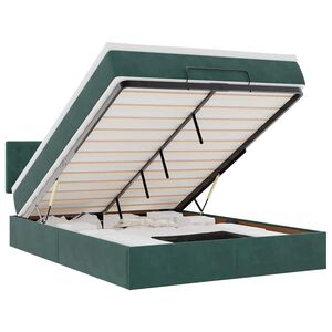 vidaXL Οθωμανικό κρεβάτι με στρώμα & LEDs Σκούρο πράσινο Βελούδο