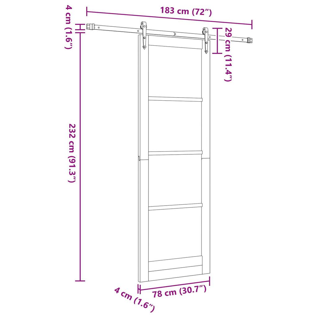 Συρόμενη Πόρτα vidaXL με Εξαρτήματα Λευκή 78x232 cm Συμπαγές Ξύλο Πεύκου