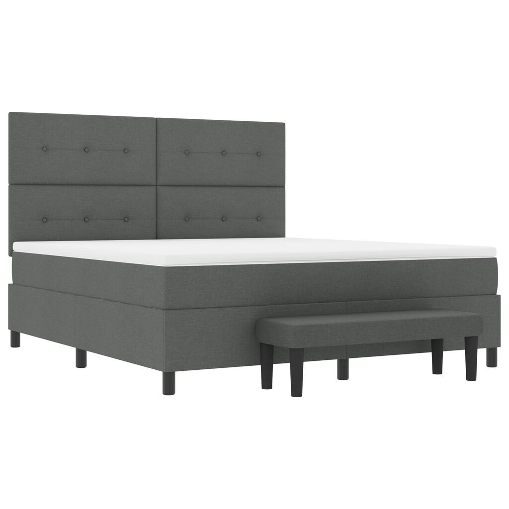 vidaXL Box Spring Κρεβάτι με Στρώμα & Πάγκο Σκούρο Γκρι 180x200 εκ. Ύφασμα