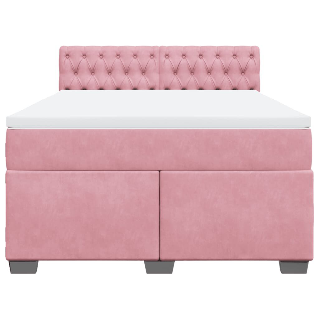 vidaXL Κρεβάτι Boxspring με Στρώμα Ροζ 160x200 εκ. Βελούδινο