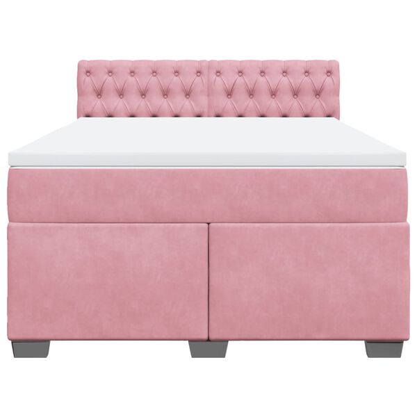 vidaXL Κρεβάτι Boxspring με Στρώμα Ροζ 160x200 εκ. Βελούδινο