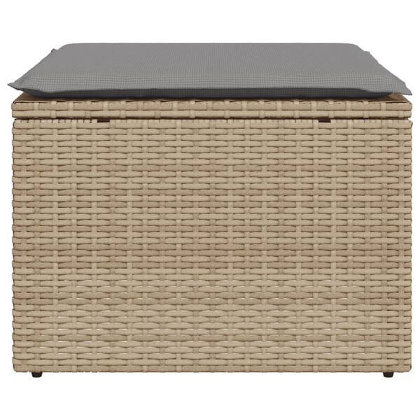 vidaXL Υποπόδιο Κήπου Μπεζ 55x55x37 εκ. Συνθετικό Ρατάν με Μαξιλάρι
