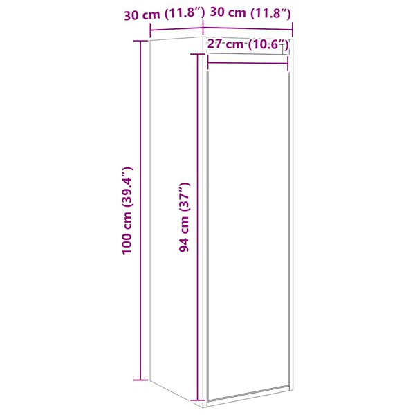 vidaXL Ντουλάπι Τοίχου Καφέ Μελί 30 x 30 x 100 εκ. Μασίφ Ξύλο Πεύκου