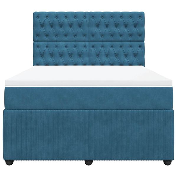 vidaXL Κρεβάτι Boxspring με Στρώμα Μπλε 140x200 εκ. Βελούδινο