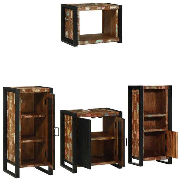 vidaXL Σετ Επίπλων Μπάνιου 4 pcs Πολύχρωμο Στερεό ανακτημένο ξύλο