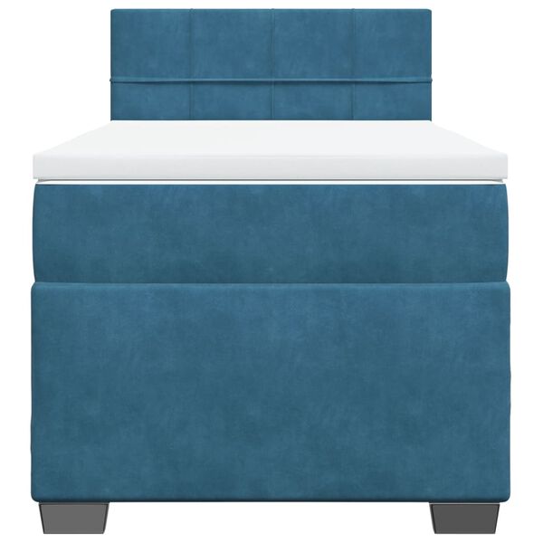 vidaXL Κρεβάτι Boxspring με Στρώμα Μπλε 90x190 εκ. Βελούδινο