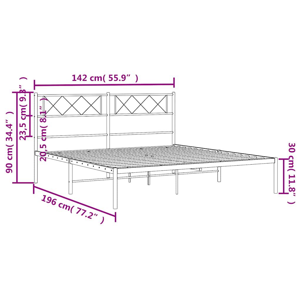 vidaXL Πλαίσιο Κρεβατιού με Κεφαλάρι Λευκό 135 x 190 εκ. Μεταλλικό