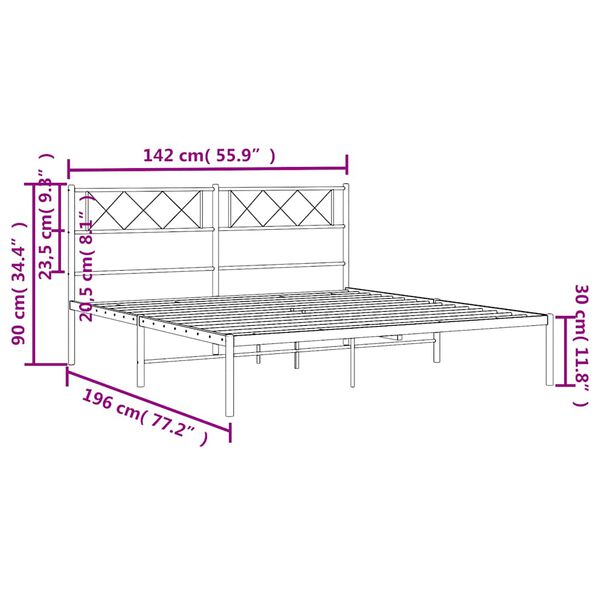 vidaXL Πλαίσιο Κρεβατιού με Κεφαλάρι Λευκό 135 x 190 εκ. Μεταλλικό
