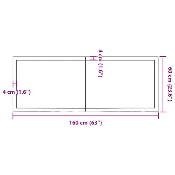 vidaXL Επιφ Τραπεζιού Αν Καφέ 160x60x(2-4)εκ. Επεξ. Μασίφ Ξύλο Δρυός