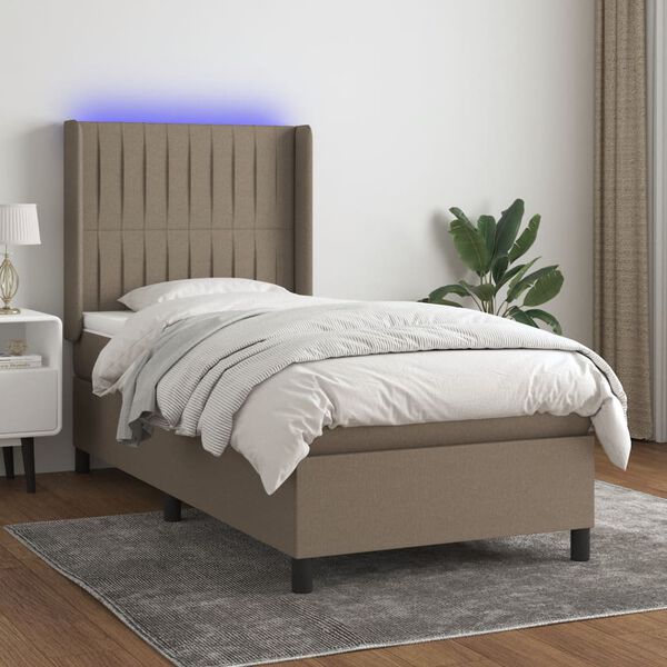 vidaXL &Kappa;&rho;&epsilon;&beta;ά&tau;&iota; Boxspring &mu;&epsilon; &Sigma;&tau;&rho;ώ&mu;&alpha; & LED Taupe 90x190 &epsilon;&kappa;. &Upsilon;&phi;&alpha;&sigma;&mu;ά&tau;&iota;&nu;&omicron;