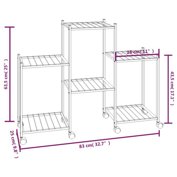 vidaXL Βάση Λουλουδιών με Ρόδες 83x25x63,5 εκ. Μαύρη Σιδερένια