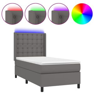 vidaXL Κρεβάτι Boxspring με Στρώμα & LED Γκρι 90x200 εκ. Συνθ. Δέρμα