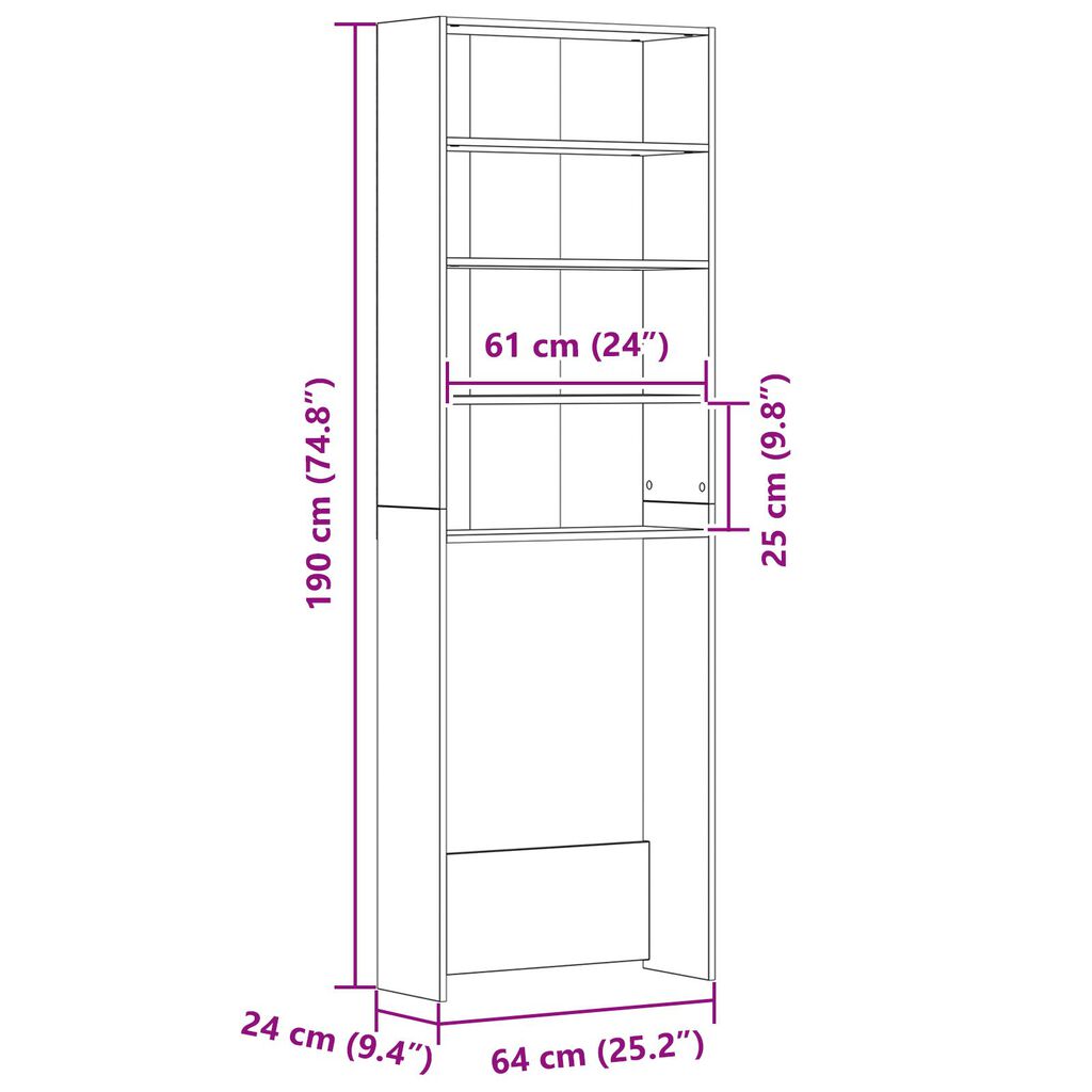 vidaXL Ντουλάπα Πλυντηρίου Μαύρη Βελανιδιά 64x24x190 εκ Επεξεργασμένο Ξύλο