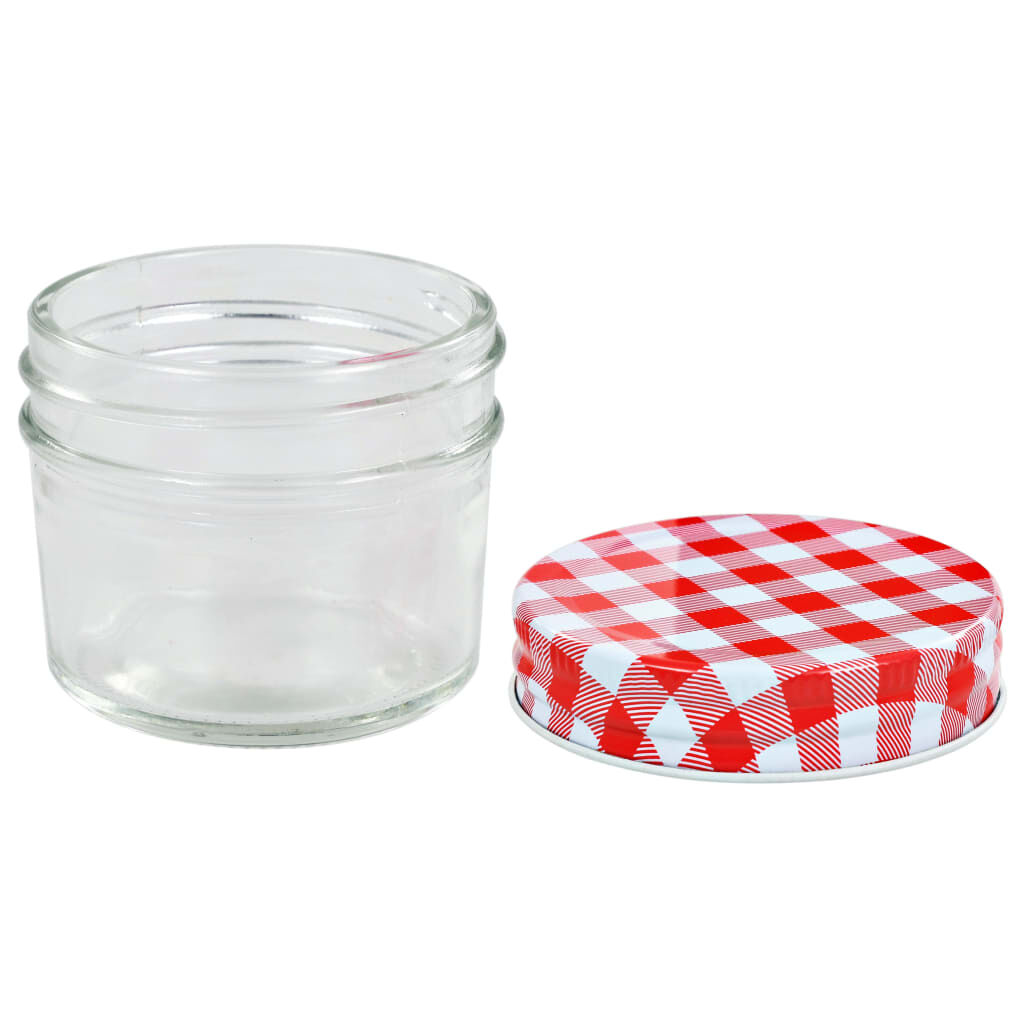 vidaXL Βάζα Μαρμελάδας 24 τεμ. 110 ml Γυάλινα με Κόκκινα/Λευκά Καπάκια
