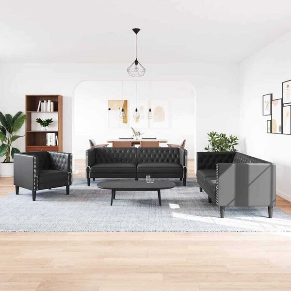 vidaXL Σετ Καναπέ 3 pcs Μαύρο 194 x 74.5 x 70.5 εκ. Τεχνητό δέρμα