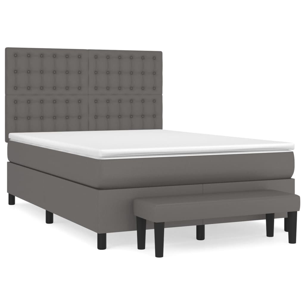 vidaXL Κρεβάτι Boxspring με Στρώμα Γκρι 140x190εκ. από Συνθετικό Δέρμα