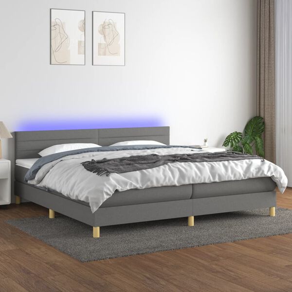 vidaXL &Kappa;&rho;&epsilon;&beta;ά&tau;&iota; Boxspring &mu;&epsilon; &Sigma;&tau;&rho;ώ&mu;&alpha; & LED &Sigma;&kappa;.&Gamma;&kappa;&rho;&iota; 200x200&epsilon;&kappa;. &Upsilon;&phi;&alpha;&sigma;&mu;ά&tau;&iota;&nu;&omicron;
