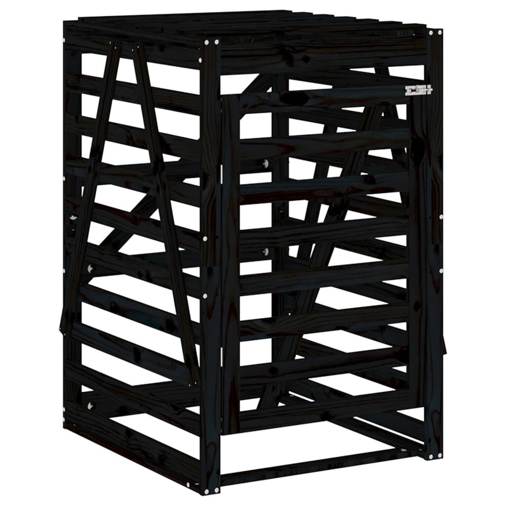 vidaXL Αποθ. Τροχήλατου Κάδου Μαύρη 84x90x128,5 εκ. Μασίφ Ξύλο Πεύκου