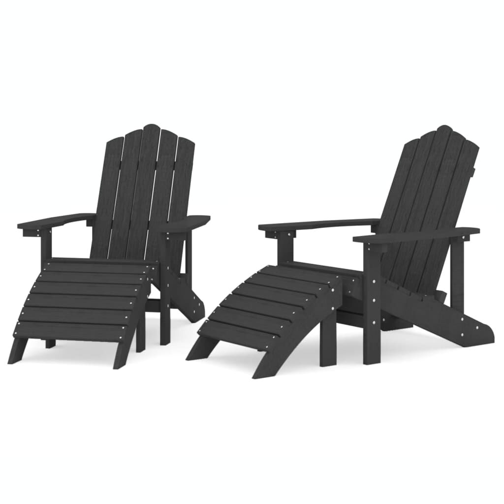 vidaXL Καρέκλες Κήπου Adirondack 2 τεμ. Ανθρακί από HDPE με Υποπόδια