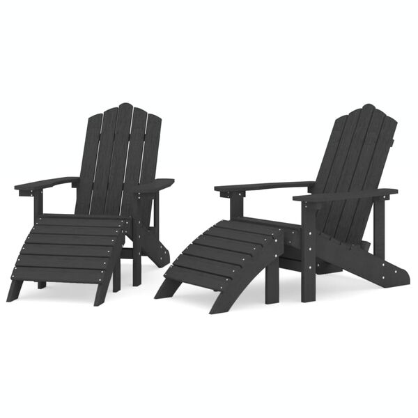 vidaXL Καρέκλες Κήπου Adirondack 2 τεμ. Ανθρακί από HDPE με Υποπόδια