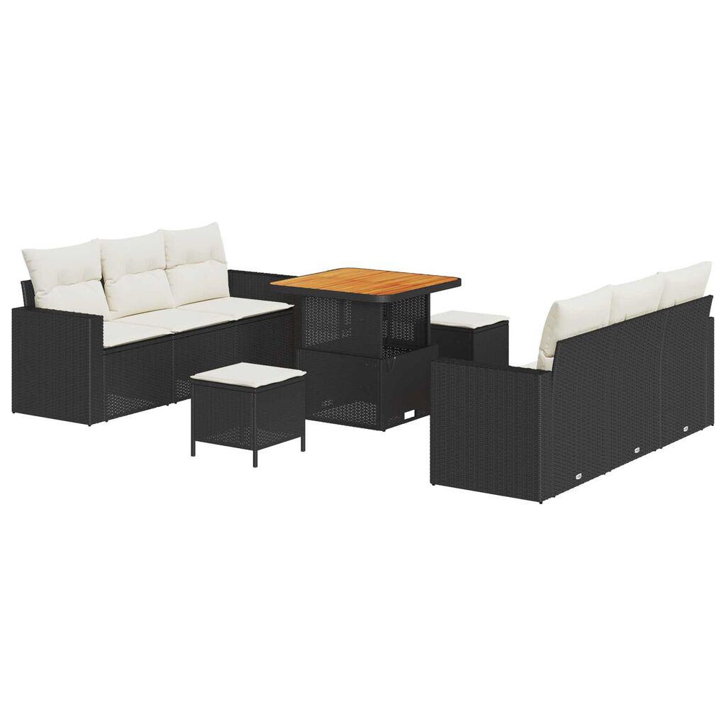 vidaXL Σετ Καναπέ Κήπου Ρυθμιζόμενο ύψος 9 pcs Μαύρο συνθετικό ρατάν