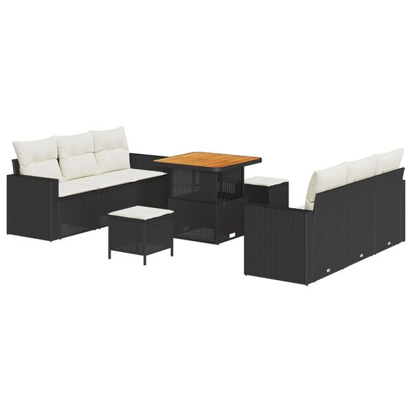 vidaXL Σετ Καναπέ Κήπου Ρυθμιζόμενο ύψος 9 pcs Μαύρο συνθετικό ρατάν