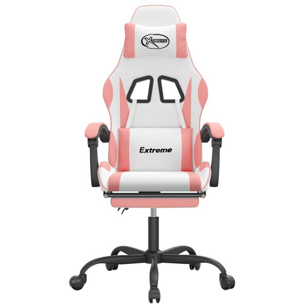 vidaXL Καρέκλα Gaming Περιστεφόμενη Υποπόδιο Λευκή & Ροζ Συνθ. Δέρμα