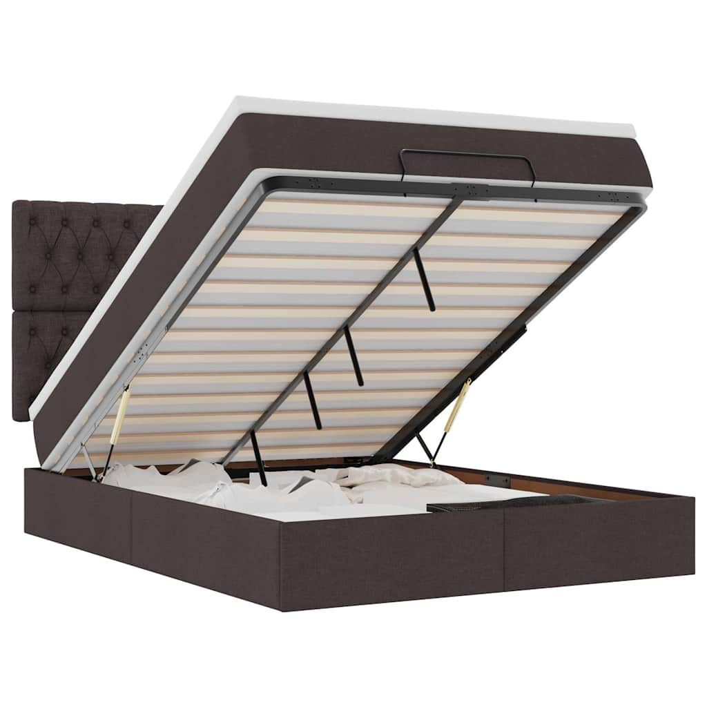 vidaXL Οθωμανικό κρεβάτι με στρώμα & LEDs Σκούρο καφέ 140x190cm Ύφασμα