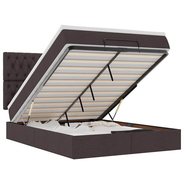 vidaXL Οθωμανικό κρεβάτι με στρώμα & LEDs Σκούρο καφέ 140x190cm Ύφασμα