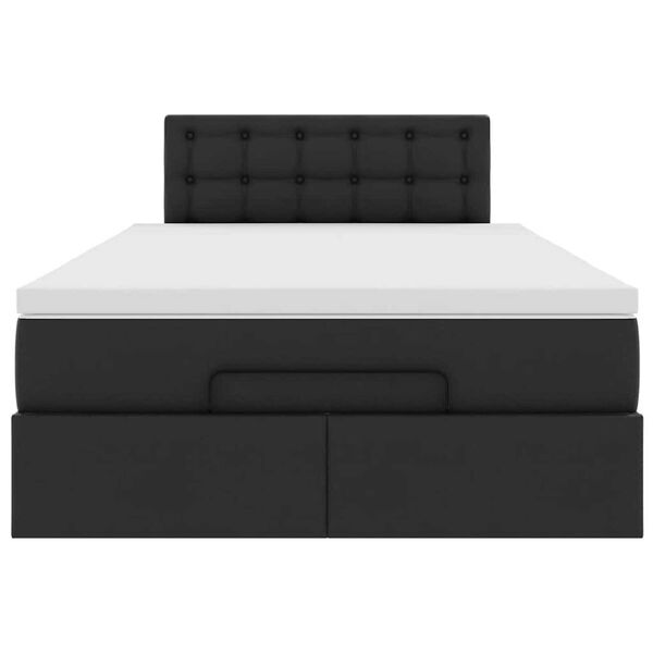 vidaXL Οθωμανικό κρεβάτι με στρώματα & LEDs Μαύρο Faux Leather