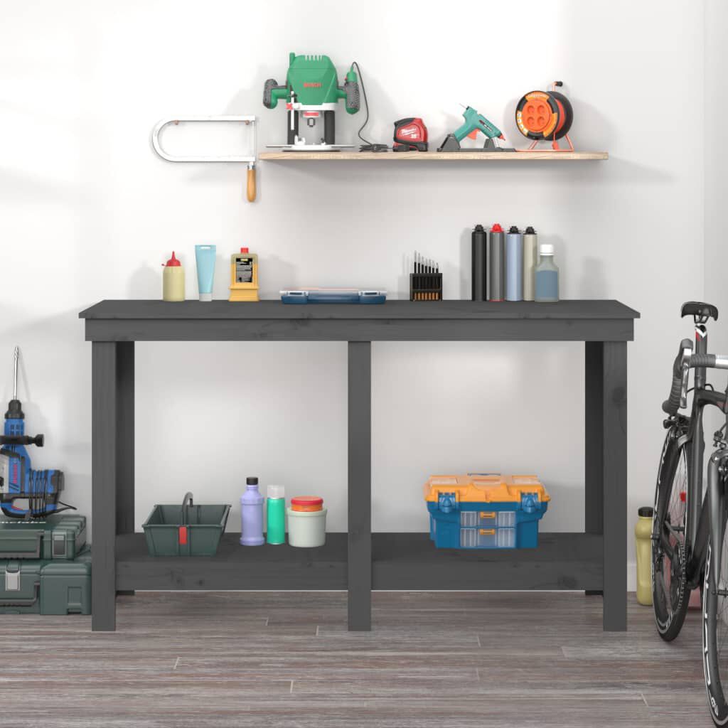 vidaXL Πάγκος Εργασίας Γκρι 140x50x80 εκ. από Μασίφ Ξύλο Πεύκου
