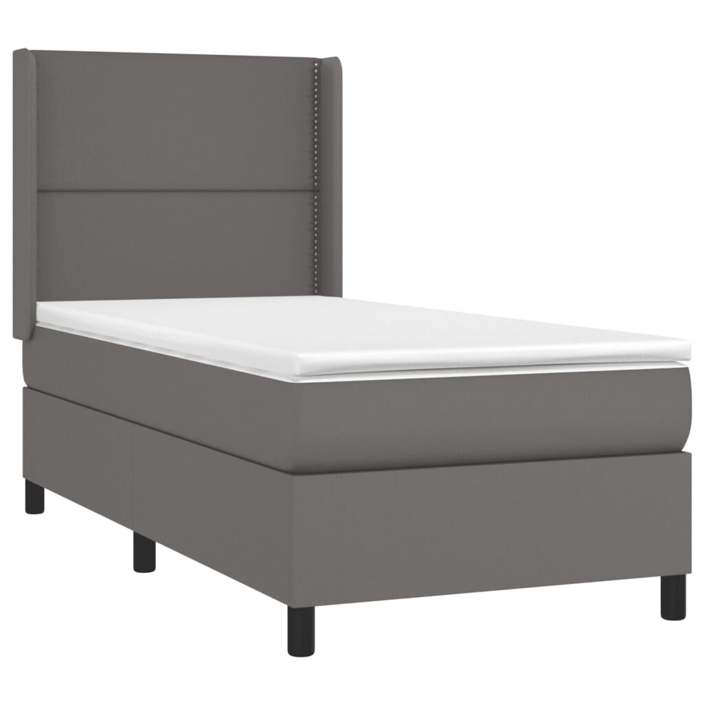 vidaXL Κρεβάτι Boxspring με Στρώμα Γκρι 90x200 εκ. από Συνθετικό Δέρμα
