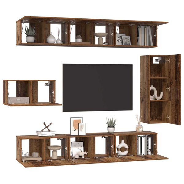 vidaXL Σετ Καθισμάτων Τηλεόρασης 8 pcs Παλιό ξύλο 30.5 x 30 x 90 cm