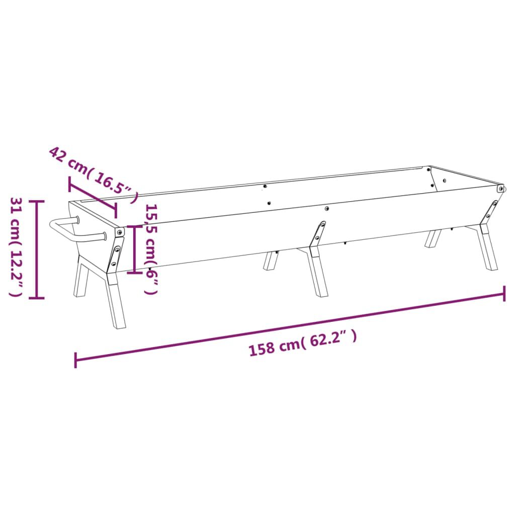 vidaXL Δίσκος Μπάρμπεκιου Ασημί 158x42x31 εκ. από Ανοξείδωτο Ατσάλι