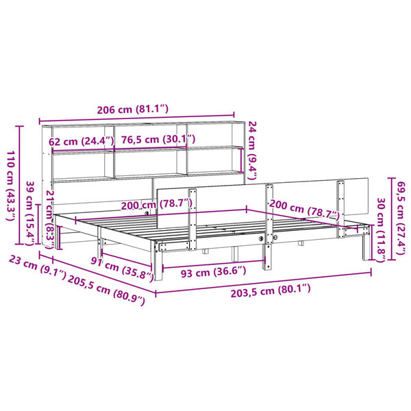 vidaXL Κρεβάτι Βιβλιοθήκη Χωρίς Στρώμα 200x200 εκ Μασίφ Ξύλο Πεύκου