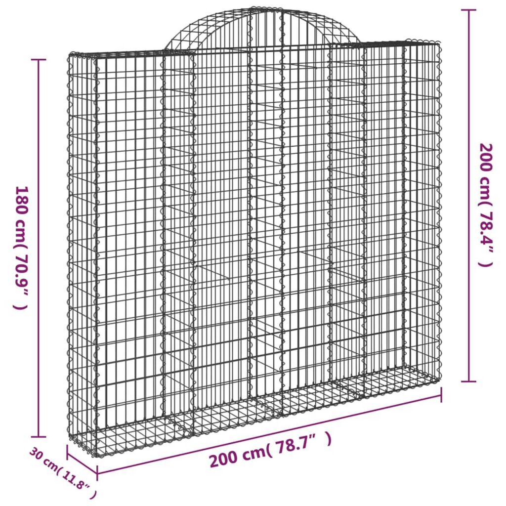 vidaXL Συρματοκιβώτια Τοξωτά 18 τεμ. 200x30x180/200 εκ. Γαλβαν. Ατσάλι