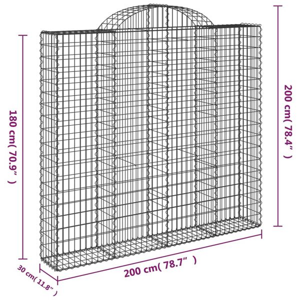 vidaXL Συρματοκιβώτια Τοξωτά 18 τεμ. 200x30x180/200 εκ. Γαλβαν. Ατσάλι