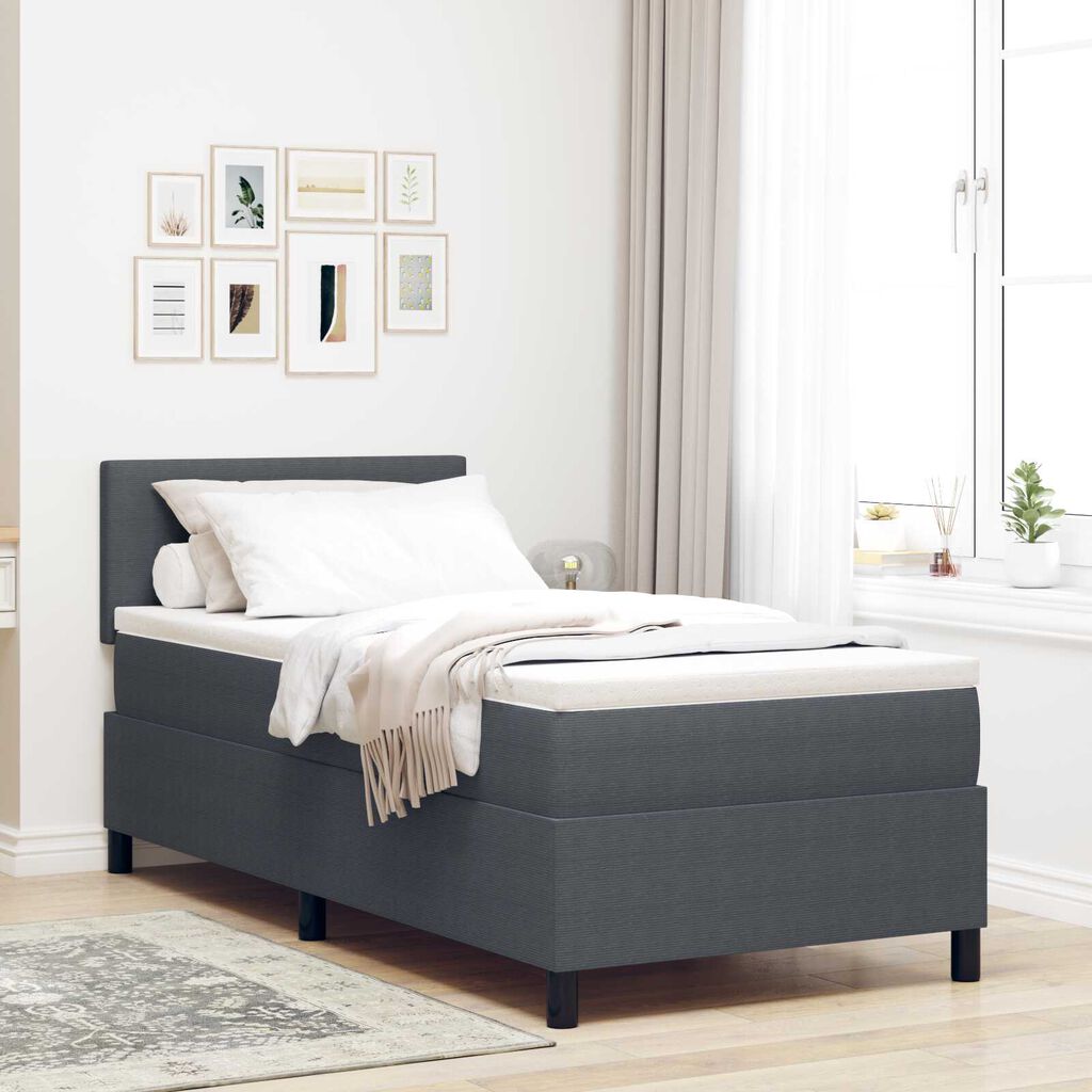 vidaXL Κρεβάτι Box Spring με Στρώμα & LED Σκούρο Γκρι 90x200 εκ Ύφασμα Κορντούρα