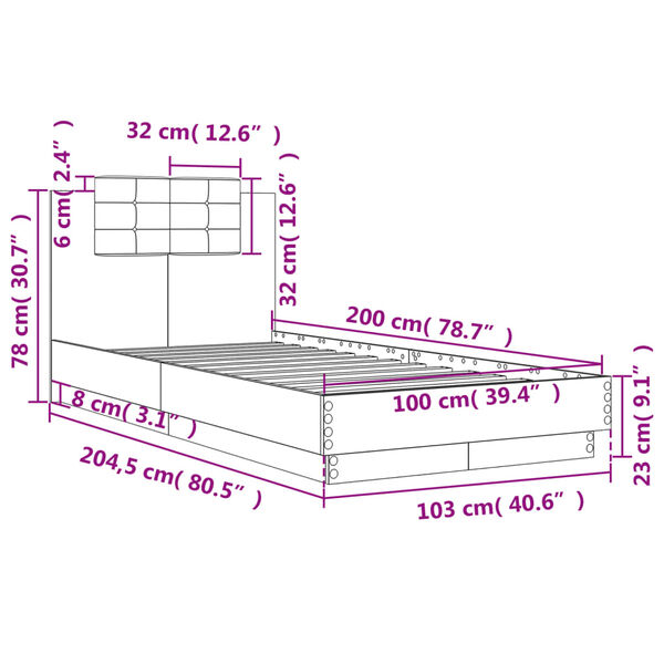 vidaXL Πλαίσιο Κρεβατιού με Κεφαλάρι/LED Sonoma δρυς 100x200 εκ.
