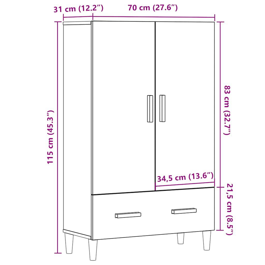 vidaXL Ντουλάπι Παλιό ξύλο 70x31x115 cm Κατασκευασμένο ξύλο