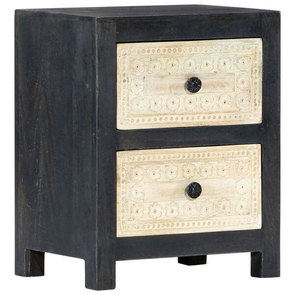 vidaXL Κομοδίνο με Σκάλισμα Γκρι 40x30x50 εκ. από Μασίφ Ξύλο Μάνγκο