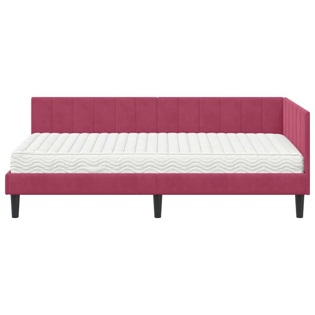 vidaXL Κρεβάτι Γωνίας με στρώμα Μπορντό 90 x 200 cm Βελούδο