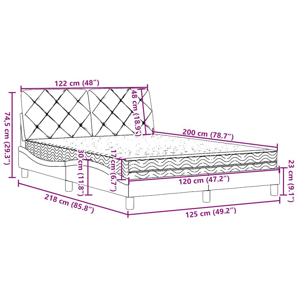 vidaXL Κρεβάτι με Στρώμα Μπλε 120x200 εκ. Υφασμάτινο
