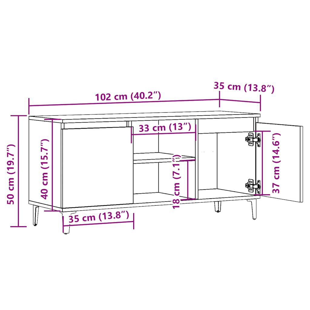vidaXL Έπιπλο Τηλεόρασης Παλιό Ξύλο 102x35x50 εκ. από Μοριοσανίδα