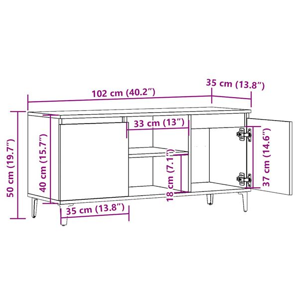 vidaXL Έπιπλο Τηλεόρασης Παλιό Ξύλο 102x35x50 εκ. από Μοριοσανίδα