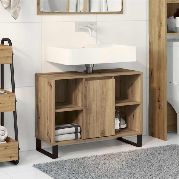 vidaXL Ντουλάπι Μπάνιου με ράφι με πόρτα artisan δρυς 80 x 33 x 60 εκ