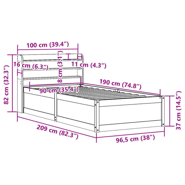 vidaXL Πλαίσιο Κρεβατιού με Κεφαλάρι Λευκό 90 x 190εκ. Μασίφ Πεύκο
