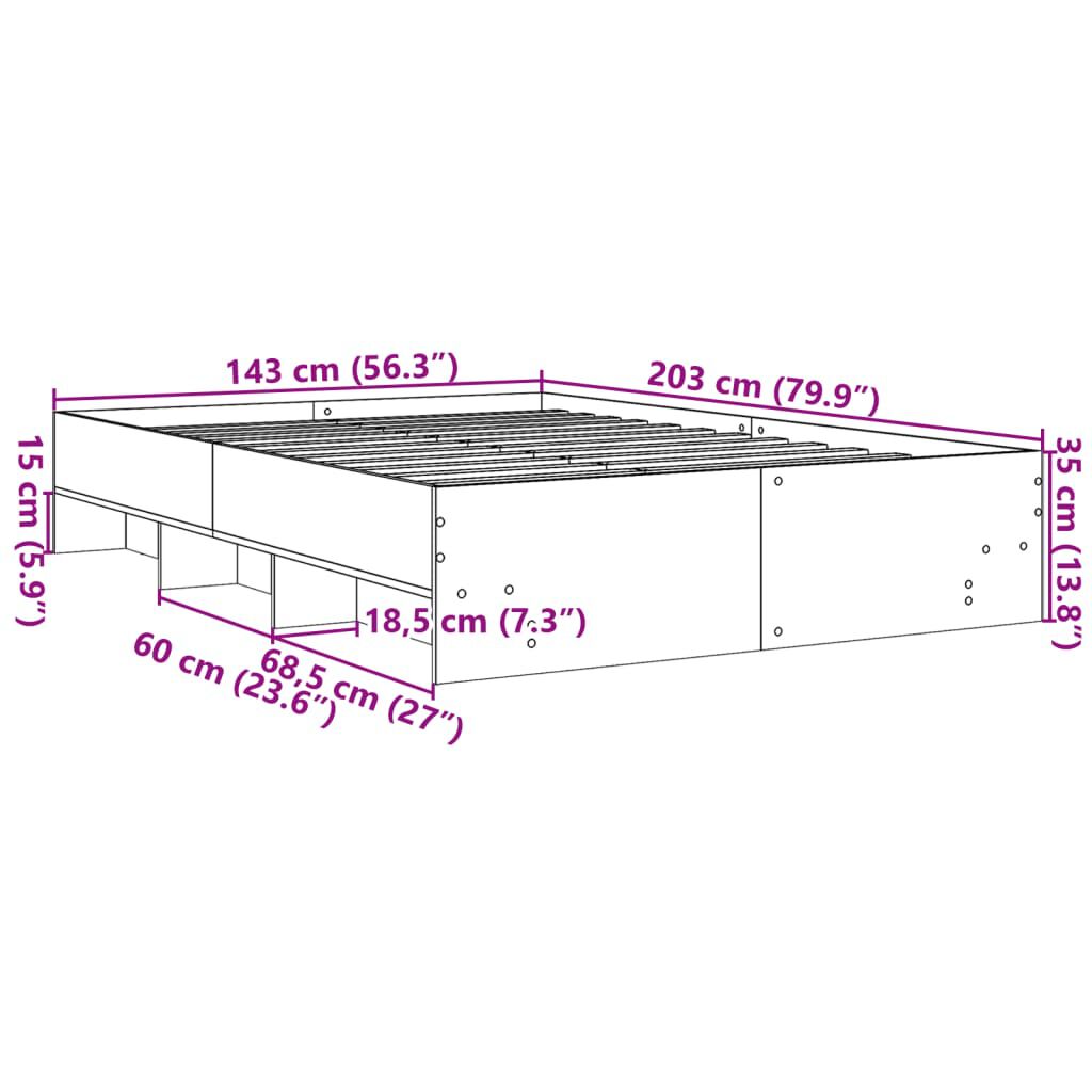 vidaXL Πλαίσιο Κρεβατιού Γκρι Sonoma 140x200 εκ. Επεξεργασμένο Ξύλο
