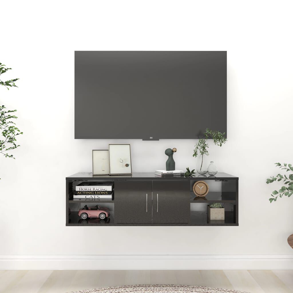 vidaXL Ραφιέρα Τοίχου Γυαλιστερό Μαύρο 102x30x29 εκ. από Επεξ. Ξύλο